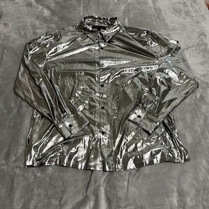 Jaywalker Shirt Mens XL Silver Metallic Shiny Button Up Long Sleeve Rock Party